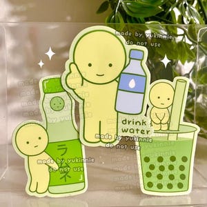 Stickers boîte aveugle mec vert bois, Stickers bibelots, Stickers journal pour ordinateur portable, Stickers bouteille d'eau, Lot d'autocollants Boba d'eau, Stickers idiots