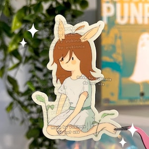 Originele sticker konijn meisje, leuke fantasie sticker, sticker animemeisje, sticker avontuur, sticker avontuur, originele personage sticker, schattige gestanste stickers