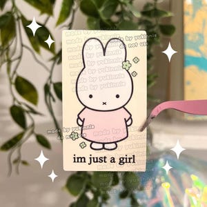 Pegatina de "I'm Just A Girl Bunny", pegatina de meme bonita, pegatina de vinilo mate, pegatinas para portátil, pegatina decorativa, pegatina kawaii, pegatina de baratija