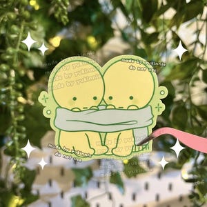 Winterschal Grüne Jungs Aufkleber, süße Smis Little Guys Aufkleber, Blind Box Trinket Aufkleber, Paar Geschenkaufkleber, Dumme Urlaub Aufkleber