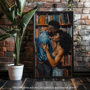 ROMANCE NOVEL | Black Love Art Digital, Black Woman Wall Art, Black Men Art Prints, Library Artwork, Book Shop Print, Book Lovers, Reading