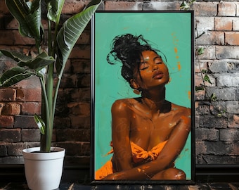 SOFT ERA | Czarna kobieta na ścianę sztuka cyfrowa, sztuka czarnych kobiet, afroamerykański plakat artystyczny, wydruki artystyczne czarnych dziewczyn, letnia estetyka, modny