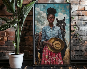 WILD WEST | Black Woman Wall Art Digital, Black Woman Horse Art, Black Women Art Prints, African, Black Artwork Female, Equestrian, Stallion