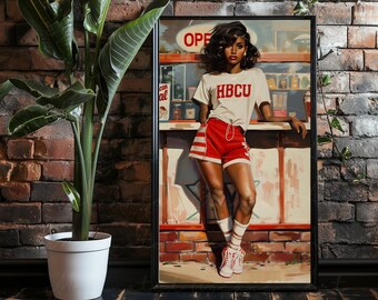 THROWBACK | HBCU Black Artwork, Black Woman Wall Art Digital, Black Girl Magic, Black Women Art Prints, Black Fashion, 90's Aesthetic, NY