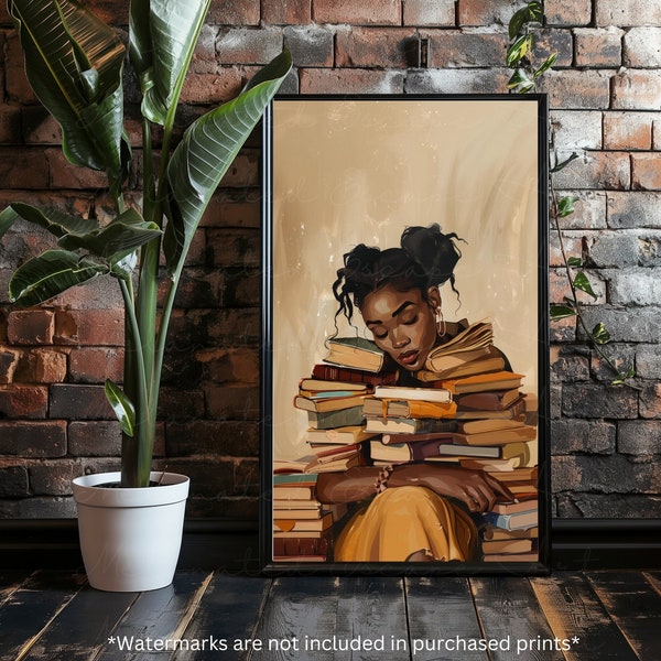 ALL NIGHTER | Black Woman Wall Art Digital, Black Girl Reading Art, Black Women Art Prints, College Dorm Decor, Book Lover Poster, Printable