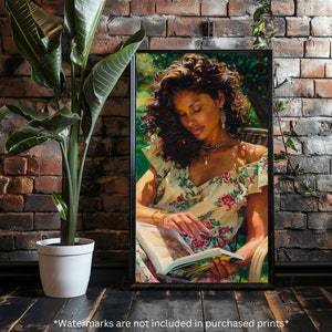 SECRET GARDEN | Black Woman Reading, Black Woman Wall Art, Black Girl Art, Black Women Art Prints, Book Lover Prints, Reading Nook Decor