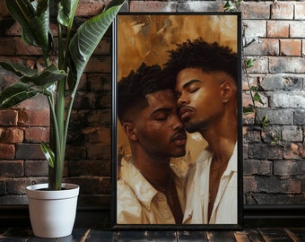 SOLACE | Black Gay Men Wall Art Digital, Black Man Art, Queer Home Decor, African American Paint Art, Black Love Wall Art, LGBTQ, Printable