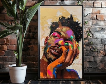 OVER IT | Gay Black Man Art Digital, Black Men Wall Art, Gay Male Home Decor, African American, Gay Black Art, LGBTQ, Printable, Queer