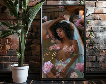 SPA DAY | Black Bathroom Art Digital, Black Woman Wall Art Digital, Luxury Black Women Art Prints, African American Bathtub Artwork, Female