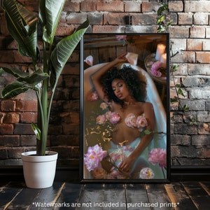 SPA-TAG | Schwarzes Badezimmer Kunst Digital, schwarze Frau Wand Kunst Digital, Luxus Schwarze Frauen Kunstdrucke, Afroamerikanische Badewanne Kunstwerk, Weiblich