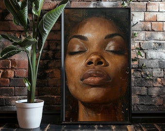 NAKED / Donna Nera Wall Art Digitale, Arte Ragazza Nera, Stampe d'arte di Donne Nere, Tela d'Arte Afro-Americana, Opere d'Arte Nere, Poster, Dormire
