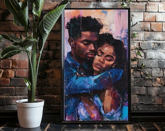 gerissen | Black Love Wand Kunst Digital, Schwarzes Paar Kunst, Schwarze Frau und Mann Wandkunst, Schwarze Kunstdrucke, Liebe Poster Kunstwerk, Weiblich Weiblich