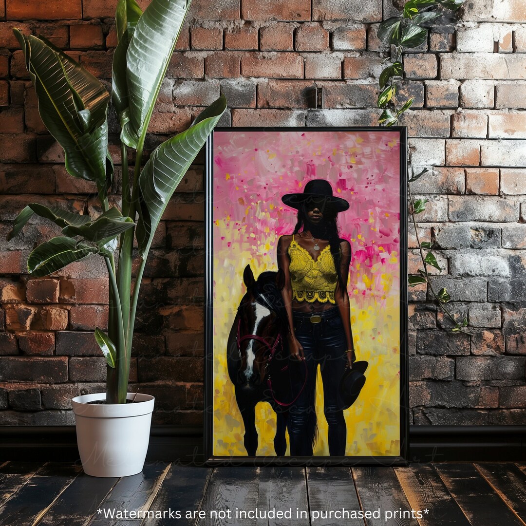 HOUSTON | Black Cowgirl Horse Art, Black Woman Wall Art Digital, Black ...