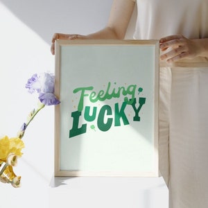 feeling lucky | st patrick&#39;s day decor | wall art | digital art | digital download | green wall decor | holiday home decor | dorm decor