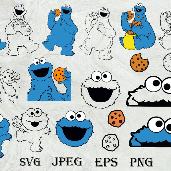 cookie monster budle svg, cookie monster silhouette, cookie monster cricut, cookie monster outline, cookie svg, monster svg