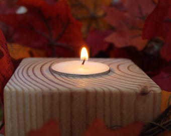 3-Inch Natural Wood Block Tea Light Holder *2 tealights Included*