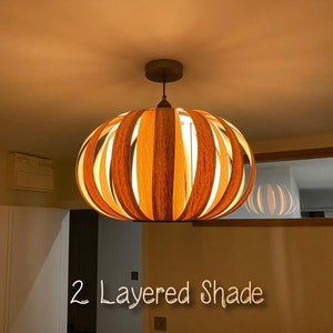 Pumpkin Light Wooden Pendant Ceiling Shade Double Layered