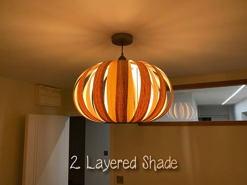 Pumpkin Light Wooden Pendant Ceiling Shade Double Layered