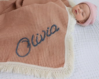 Personalized Baby Blanket with Name, Hand-Embroidered Knit Baby Blanket, Baby Name Blanket, Stroller Blanket, Baby Shower Gift, Newborn Baby