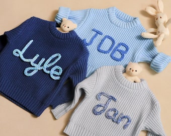 Custom Name Baby Sweater, Baby Boy Sweater, Personalized Knit Baby Sweater, Hand-Embroidered Sweater, Toddler Name Sweater, New Born Gifts