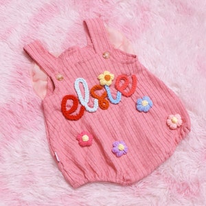 Romper with Baby Name, Personalized Baby Girl Dress, Embroidered Outfit Baby Girl, Cute Girl Pink Bow Romper, 1st Birthday Outfit, Baby Gift