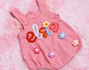 Romper with Baby Name, Personalized Baby Girl Dress, Embroidered Outfit Baby Girl, Cute Girl Pink Bow Romper, 1st Birthday Outfit, Baby Gift