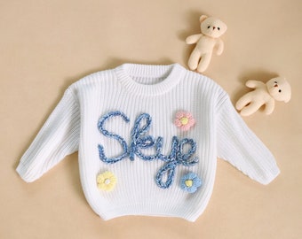 Benutzerdefinierter Baby-Mädchen-Pullover, personalisierter bestickter Pullover, handgemachter Baby-Namenspullover, Neugeborenes Mädchen-Coming-Home-Outfit, Babyparty-Geschenke