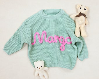 Baby Sweater with Name, Personalized Baby Name Sweater, Newborn Sweater, Hand Embroidered Sweater with Name, Baby Shower Gift,Baby Girl Gift