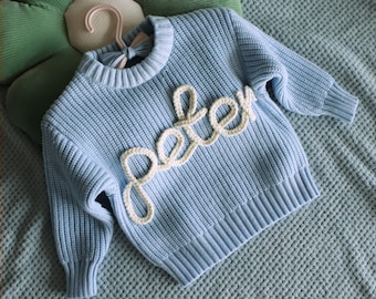 Suéter personalizado con nombre de bebé, suéter personalizado para bebé, suéter con nombre bordado a mano, regalos de primer cumpleaños, regalo para recién nacidos, regalo de baby shower