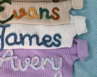 Custom Name Baby Sweater Personalized Hand Embroidered Name Baby Sweater Baby Girl Name Sweater Customized Baby Boy Sweater Newborn Sweater