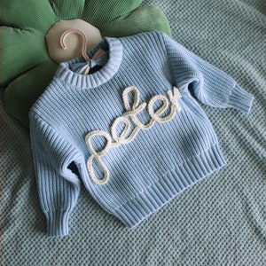 Custom Baby Name Sweater, Personalized Sweater for Baby, Hand Embroidered Name Sweater, First Birthday Gifts, Newborn Gift, Baby Shower Gift image 1