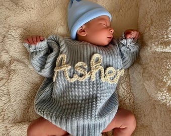 Custom Name Baby Sweater, Baby Boy Sweater, Personalized Knit Baby Sweater, Hand-Embroidered Sweater, Toddler Name Sweater, New Born Gifts