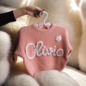 Custom Baby Name Sweater, Personalized Sweater for Baby, Hand Embroidered Name Sweater, First Birthday Gifts, Newborn Gift, Baby Shower Gift image 4