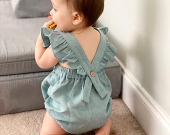 Personalized Baby Romper, Embroidered Ruffle Baby Girl Romper, Newborn Girl Embroidered Outfit, Organic Cotton Romper with Name, Baby Gifts