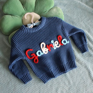 Hand Embroidered Name Baby Sweater, Personalized Baby Name Sweater, Custom Baby Sweater With Name, Birthday Gift for Bbay, Welcome Baby Gift image 6