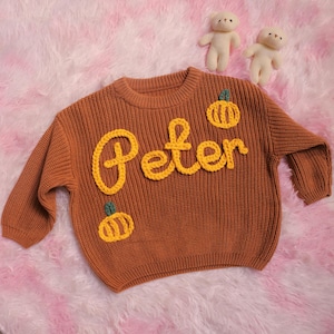 Halloween Sweater with Baby Name, Autumn Pumpkin Sweater, Halloween Sweater Embroidered, Fall Sweater Knit, Ghost Toddler Sweater, Baby Gift