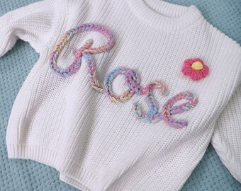 Baby Sweater with Name, Personalized Baby Clothes, Newborn Name Sweater, Custom Hand Embroidered Sweater, Baby Shower Gift, Baby Girl Gifts