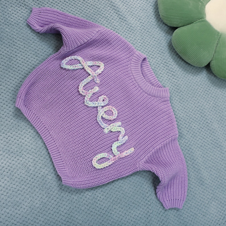 Custom Baby Name Sweater, Personalized Sweater for Baby, Hand Embroidered Name Sweater, First Birthday Gifts, Newborn Gift, Baby Shower Gift image 2