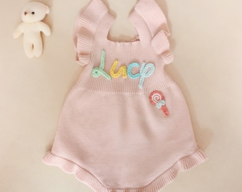 Baby Girls Personalized Name Romper, First Birthday Outfit, Custom Name Embroidered Romper, Flower Girls Baby Dress, Baby Summer Outfit