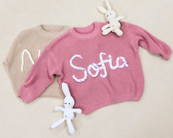 Maglione con nome bambina, maglione per bambini personalizzato con nome, maglione con nome ricamato a mano, regalo di compleanno per bambino, maglioni per bambini personalizzati