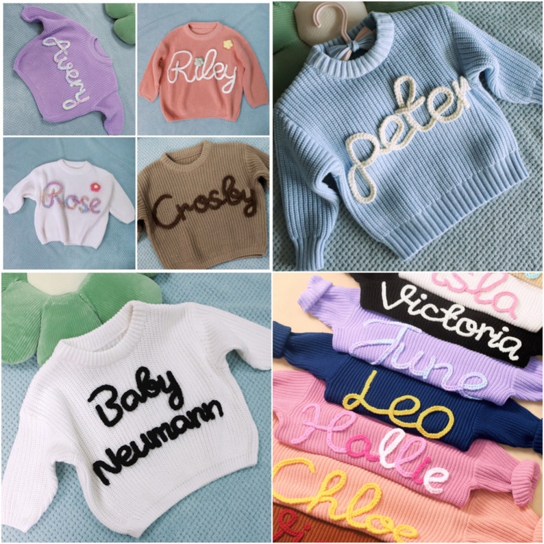 Custom Baby Name Sweater, Personalized Sweater for Baby, Hand Embroidered Name Sweater, First Birthday Gifts, Newborn Gift, Baby Shower Gift image 5