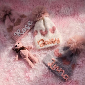 Custom Baby Beanie With Name, Personalized Embroidered Baby Hat With Pom, Toddler Winter Beanies, Baby Girl Name Beanie, Christmas Gift Baby