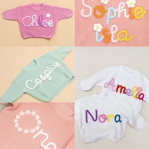 Hand Embroidered Baby Name Sweater, Baby Girl Sweater, Baby Sweater with Name, Custom Toddler Name Sweater, Coming Home Sweater, Baby Gifts image 6