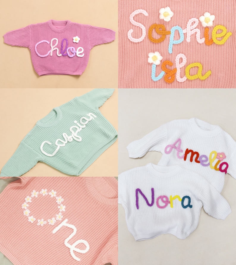 Hand Embroidered Baby Name Sweater, Baby Girl Sweater, Baby Sweater with Name, Custom Toddler Name Sweater, Coming Home Sweater, Baby Gifts image 6