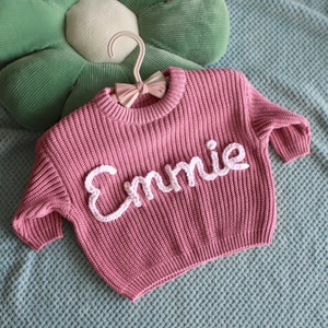 Hand Embroidered Baby Name Sweater, Baby Girl Sweater, Baby Sweater with Name, Custom Toddler Name Sweater, Coming Home Sweater, Baby Gifts image 2