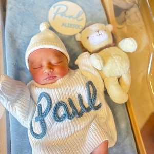 Hand Embroidered Name Baby Sweater, Personalized Baby Name Sweater, Custom Baby Sweater With Name, Newborn Sweater, Baby Coming Home Outfit