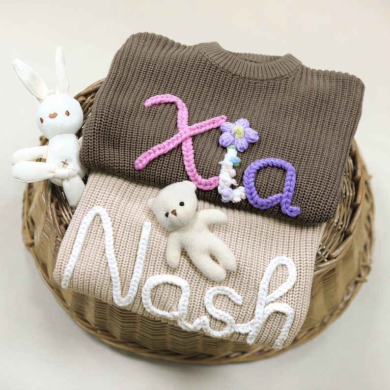 Hand Embroidered Baby Name Sweater, Baby Girl Sweater, Baby Sweater with Name, Custom Toddler Name Sweater, Coming Home Sweater, Baby Gifts image 5