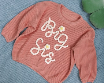 Hand Embroidered Baby and Toddler Sweater, Name Sweater for Big Brother or Big Sister, Custom Baby Sweater, Personalize Baby Name Sweater
