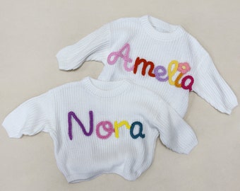 Maglione per bambini con nome ricamato a mano, Maglione con nome per bambini personalizzato, Maglione per bambini personalizzato con nome, Regalo di compleanno per Bbay, Regalo di benvenuto per bambini