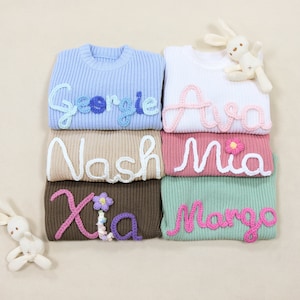 Custom Baby Name Sweater, Personalized Sweater for Baby, Hand Embroidered Name Sweater, First Birthday Gifts, Newborn Gift, Baby Shower Gift image 3